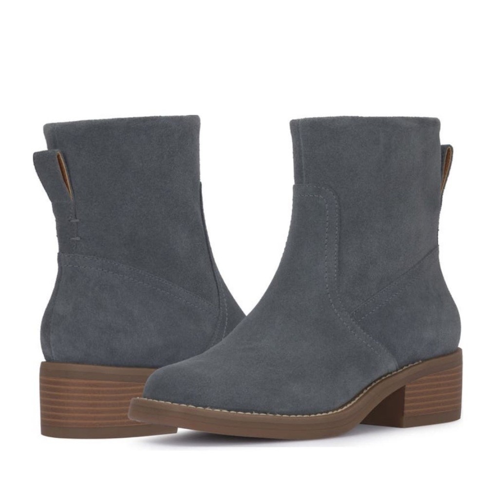 LUCKY BRAND Kazey Square Toe Suede Bootie, Block Heel, Dark Gray, Size 12, NWT